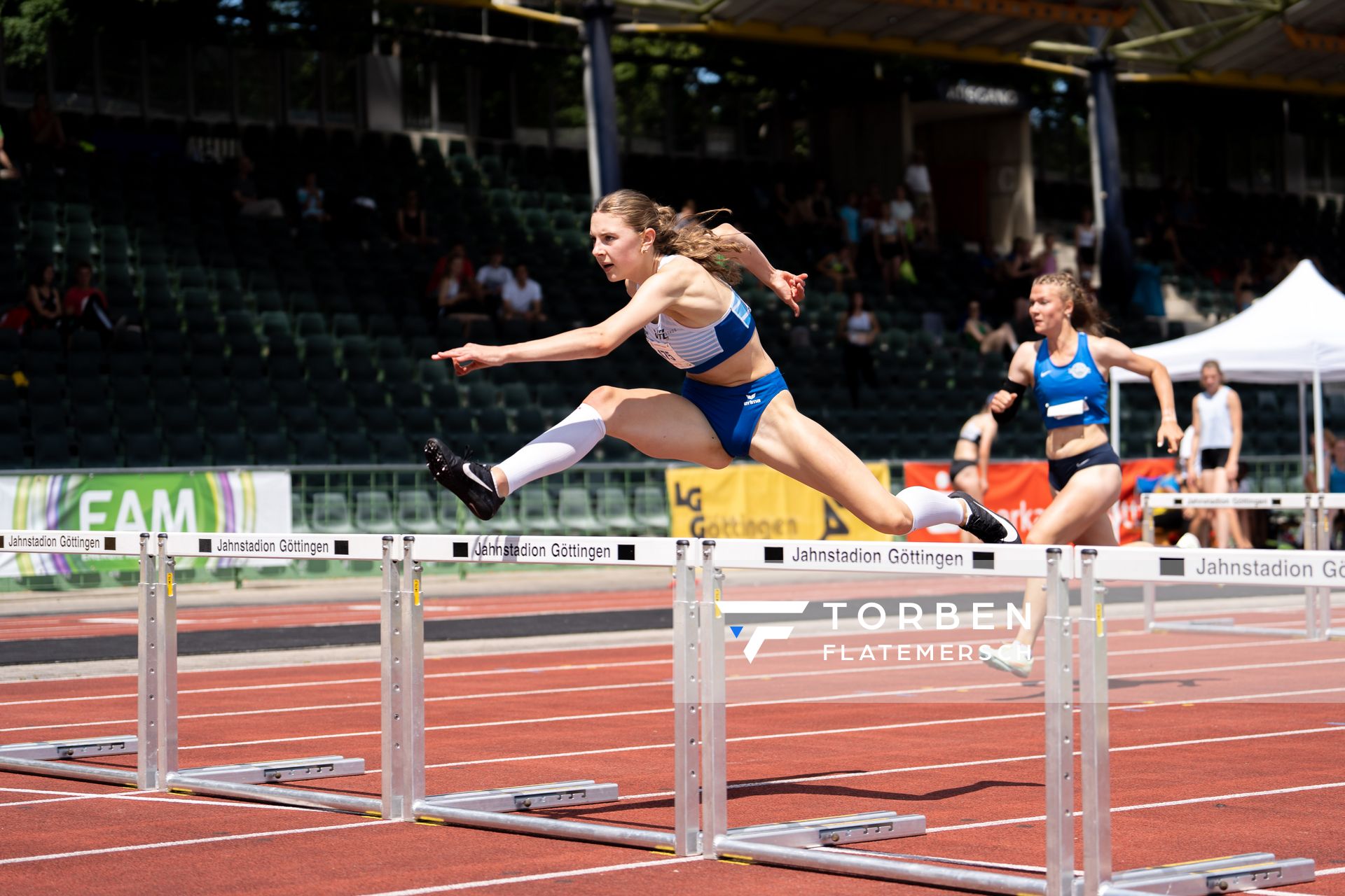 Mayleen Bartz (VfL Stade) ueber 100m Huerden am 03.07.2022 waehrend den NLV+BLV Leichtathletik-Landesmeisterschaften im Jahnstadion in Goettingen (Tag 1)